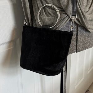 Co-lab Elegant Black Velvet Handbag with silver tone O-Ring handle